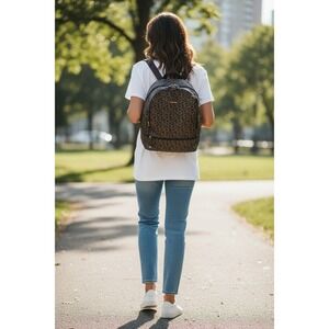 Calvin Klein Backpack Women Brown Monogram Logo Designer Travel Bag Large